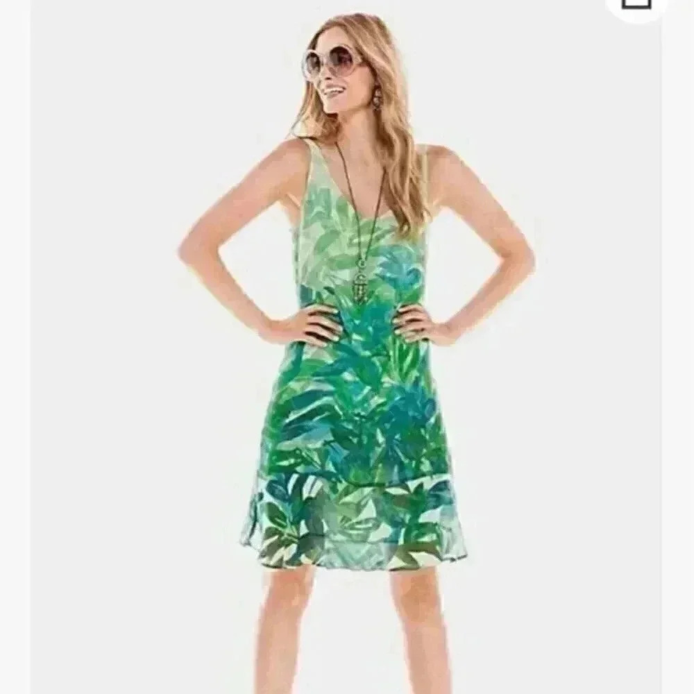 Cabi Sleeveless Tropical Palm Leaf Print Mini tank top Dress in size medium